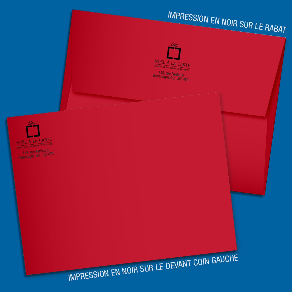 Impression d'adresse retour (noir) sur des enveloppes rouges